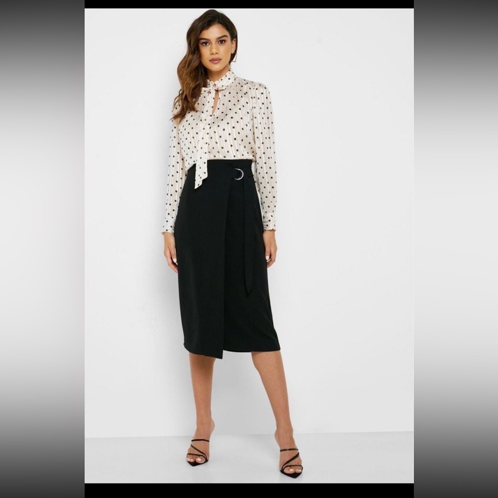 Mango suit  buckle wrap black midi skirt  xs